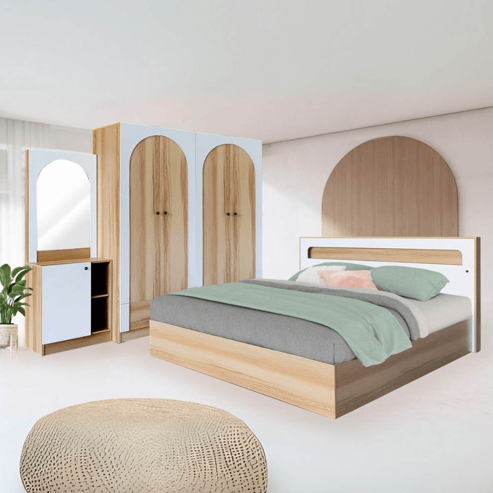 ชุดห้องนอน + ที่นอนสปริง 6 ฟุต WISDOM DESIGN FURNITURE รุ่น ARISTA 7 สี แอช/ขาว_1